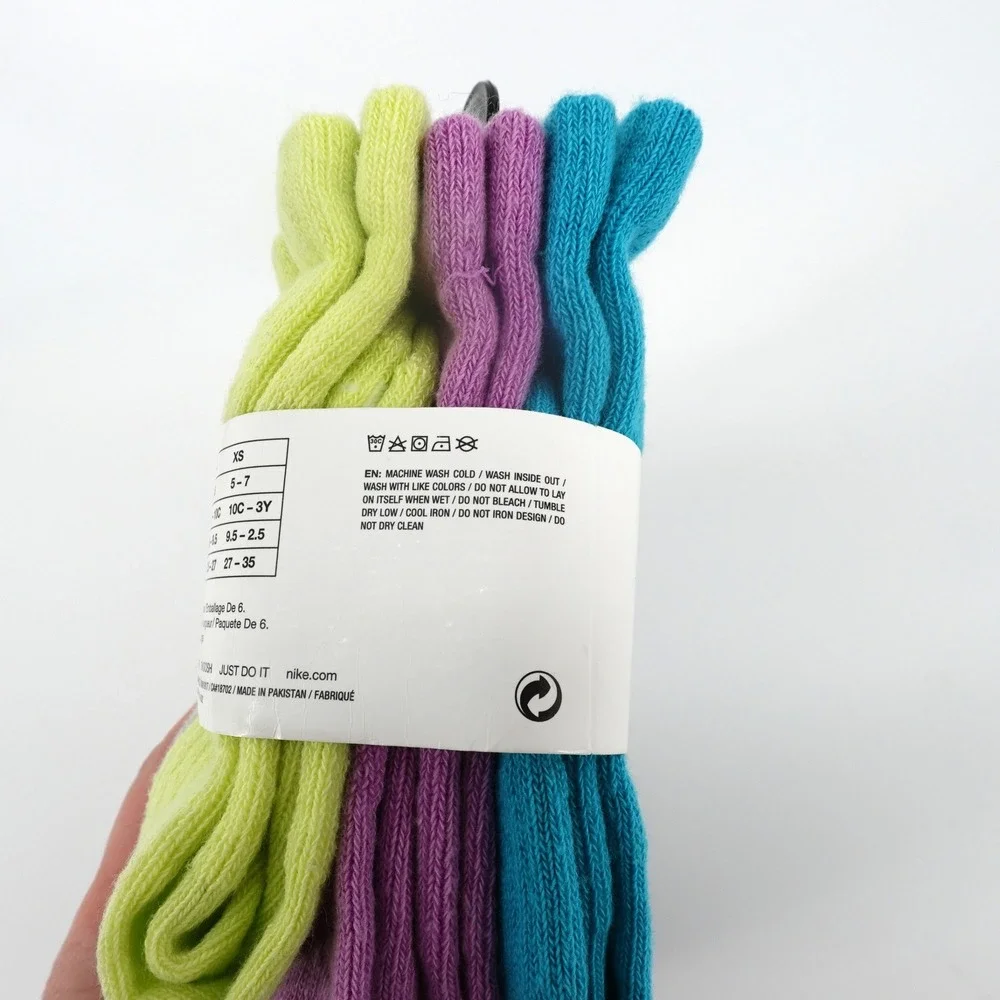 Nike Dri-FIT Cushioned Crew Socks 6 Pack Kids Size XS 5-7 Shoe 10C-3Y Multi NEW